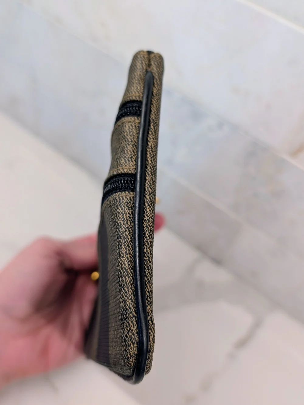 Fendi Brown Striped Zip Clutch - Picture 9 of 12